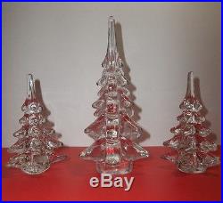 Vintage Art Glass CHRISTMAS TREE Crystal Clear 9 5.5 5.5 Set Of 3