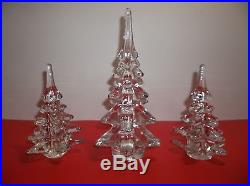 Vintage Art Glass CHRISTMAS TREE Crystal Clear 9 5.5 5.5 Set Of 3