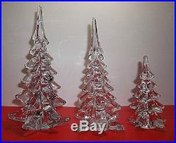 Vintage Art Glass CHRISTMAS TREE Crystal Clear 9.5 8.5 5.5 Set Of 3
