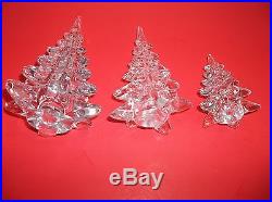 Vintage Art Glass CHRISTMAS TREE Crystal Clear 9.5 8.5 5.5 Set Of 3