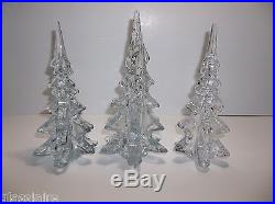 Vintage Art Glass CHRISTMAS TREE Crystal Clear 9 8.25 8.25 Set Of 3 Evergreen