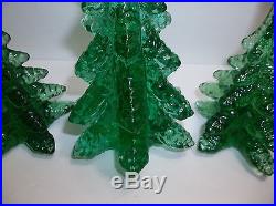 Vintage Art Glass CHRISTMAS TREE GREEN 8.75 5.5 5.5 Set Of 3 Evergreens