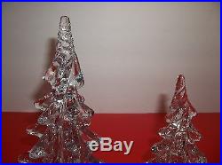 Vintage Art Glass CHRISTMAS TREE Set Of 2 TWISTED TOP CRYSTAL CLEAR 8 6