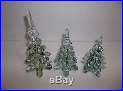 Vintage Art Glass CHRISTMAS TREE Set Of 3 GREEN RIBBON 8 6 5.5