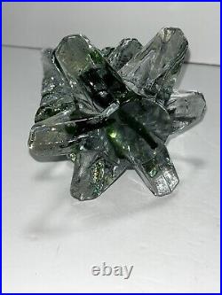 Vintage Art Glass Christmas Tree Crystal Clear GREEN Ribbons 11.25