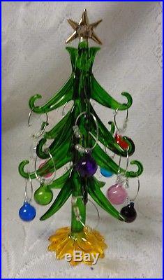 Vintage Art Glass Decoration Christmas Tree with Hanging Ornaments Rare