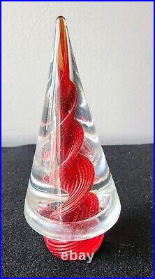 Vintage Art Glass Murano Red & Gold Swirl Christmas Tree Paperweight 7.5 Tall