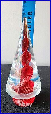 Vintage Art Glass Murano Red & Gold Swirl Christmas Tree Paperweight 7.5 Tall