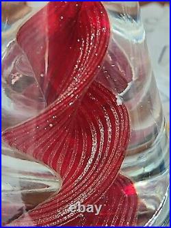 Vintage Art Glass Murano Red & Gold Swirl Christmas Tree Paperweight 7.5 Tall