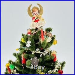 Vintage Artisan Fully Decorated Miniature Dollhouse Christmas Tree 1950s