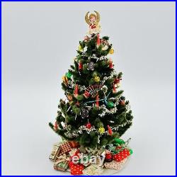 Vintage Artisan Fully Decorated Miniature Dollhouse Christmas Tree 1950s