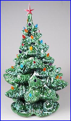Vintage Atlantic Mold 16 Green Ceramic Christmas Tree White Spatter as Snow