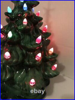 Vintage Atlantic Mold 17 Lighted Ceramic Christmas Tree With Scroll Base 1970s
