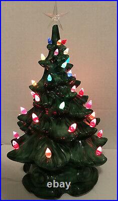 Vintage Atlantic Mold 17 Lighted Ceramic Christmas Tree With Scroll Base 1970s