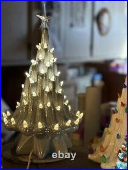 Vintage Atlantic Mold 17 White Lighted Ceramic Christmas Tree, 1975