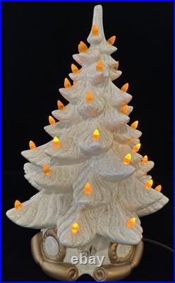 Vintage Atlantic Mold 18 White & Gold Christmas Tree & Base Musical