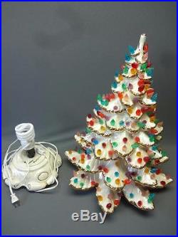 Vintage Atlantic Mold 19.5 Ceramic Lighted Christmas Tree Pearl White Gold Trim
