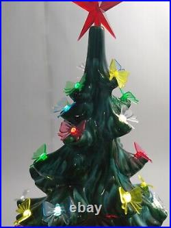 Vintage Atlantic Mold 19 Lighted Ceramic Christmas Tree with Bow Ornaments