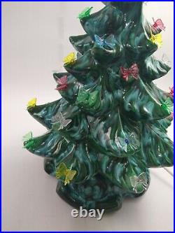Vintage Atlantic Mold 19 Lighted Ceramic Christmas Tree with Bow Ornaments