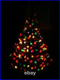 Vintage Atlantic Mold 19 Lighted Christmas Tree With Ceramic Flock