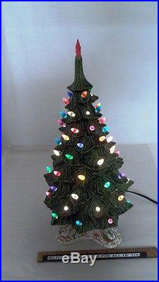 Vintage Atlantic Mold 20 Tall Lighted Ceramic Christmas Tree & Drip Glaze Base