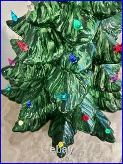 Vintage Atlantic Mold 23 Ceramic Christmas Tree Green Lighted Present Base