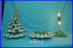 Vintage Atlantic Mold 24 Ceramic Green Christmas Tree withSnow 3 Pieces Dbl Light