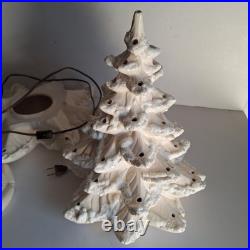 Vintage Atlantic Mold 3 Piece Ceramic Christmas Tree White Gloss & Flocked 18