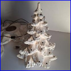 Vintage Atlantic Mold 3 Piece Ceramic Christmas Tree White Gloss & Flocked 18