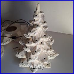 Vintage Atlantic Mold 3 Piece Ceramic Christmas Tree White Gloss & Flocked 18