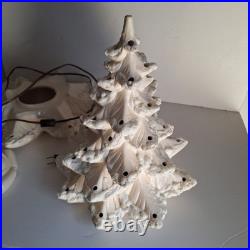 Vintage Atlantic Mold 3 Piece Ceramic Christmas Tree White Gloss & Flocked 18