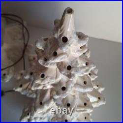 Vintage Atlantic Mold 3 Piece Ceramic Christmas Tree White Gloss & Flocked 18