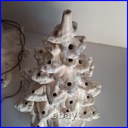 Vintage Atlantic Mold 3 Piece Ceramic Christmas Tree White Gloss & Flocked 18