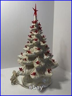 Vintage Atlantic Mold Antique Ceramic 18 White Christmas Tree With base & Music