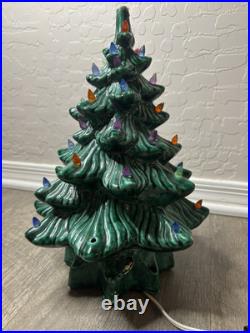Vintage Atlantic Mold Ceramic 13 inch Lighted Christmas Tree With Music Box Base