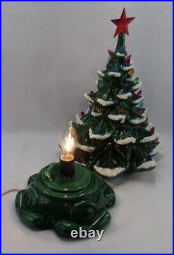 Vintage Atlantic Mold Ceramic 2 Piece Christmas Tree With Snow & Lights 17 EUC