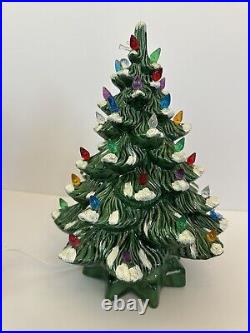 Vintage Atlantic Mold Ceramic Christmas Tree 13 Flocked W Lights Personalized