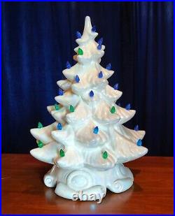 Vintage Atlantic Mold Ceramic Christmas Tree 16 Iridescent White Blue Green
