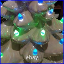 Vintage Atlantic Mold Ceramic Christmas Tree 16 Iridescent White Blue Green