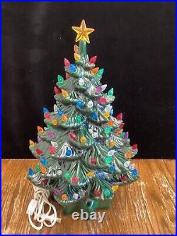 Vintage Atlantic Mold Ceramic Christmas Tree 17 With Colored Lights Star Top Base