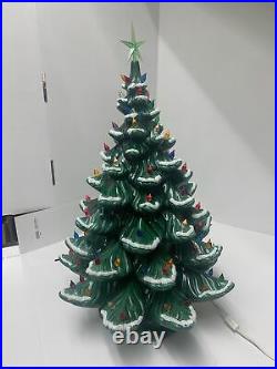 Vintage Atlantic Mold Ceramic Christmas Tree 26 WithStar Snow Flocked Music Box