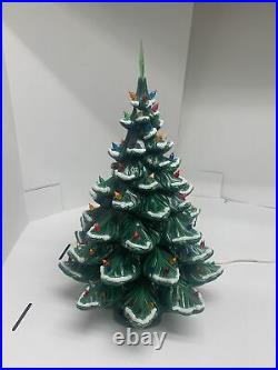 Vintage Atlantic Mold Ceramic Christmas Tree 26 WithStar Snow Flocked Music Box