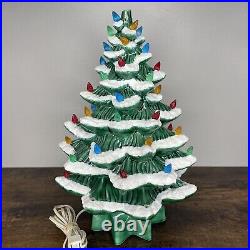 Vintage Atlantic Mold Ceramic Christmas Tree & Base 16 Green Snow Flocked