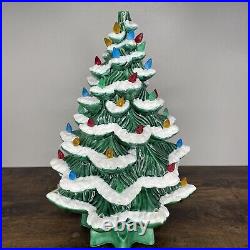 Vintage Atlantic Mold Ceramic Christmas Tree & Base 16 Green Snow Flocked