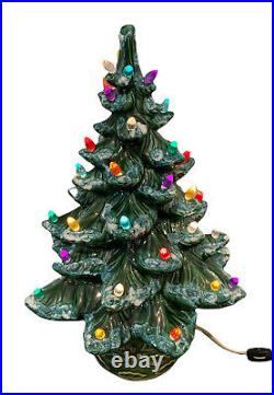 Vintage Atlantic Mold Ceramic Christmas Tree Flocked with Holly Base 18 READ