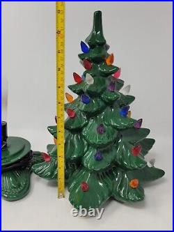 Vintage Atlantic Mold Ceramic Christmas Tree Green Light Up Retro Holiday READ