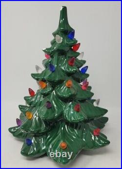 Vintage Atlantic Mold Ceramic Christmas Tree Green Light Up Retro Holiday READ