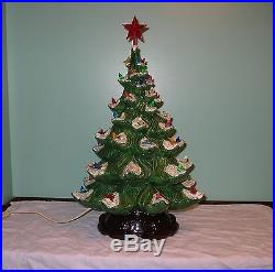 Vintage Atlantic Mold Ceramic Christmas Tree Lighted Base Flocked Christmas Tree