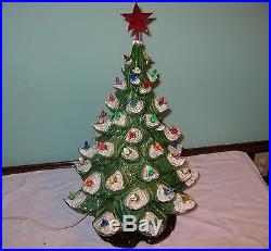 Vintage Atlantic Mold Ceramic Christmas Tree Lighted Base Flocked Christmas Tree