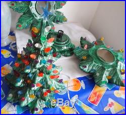 Vintage Atlantic Mold Ceramic Christmas Tree Lights Up Bulbs Star Base 4 PC RARE